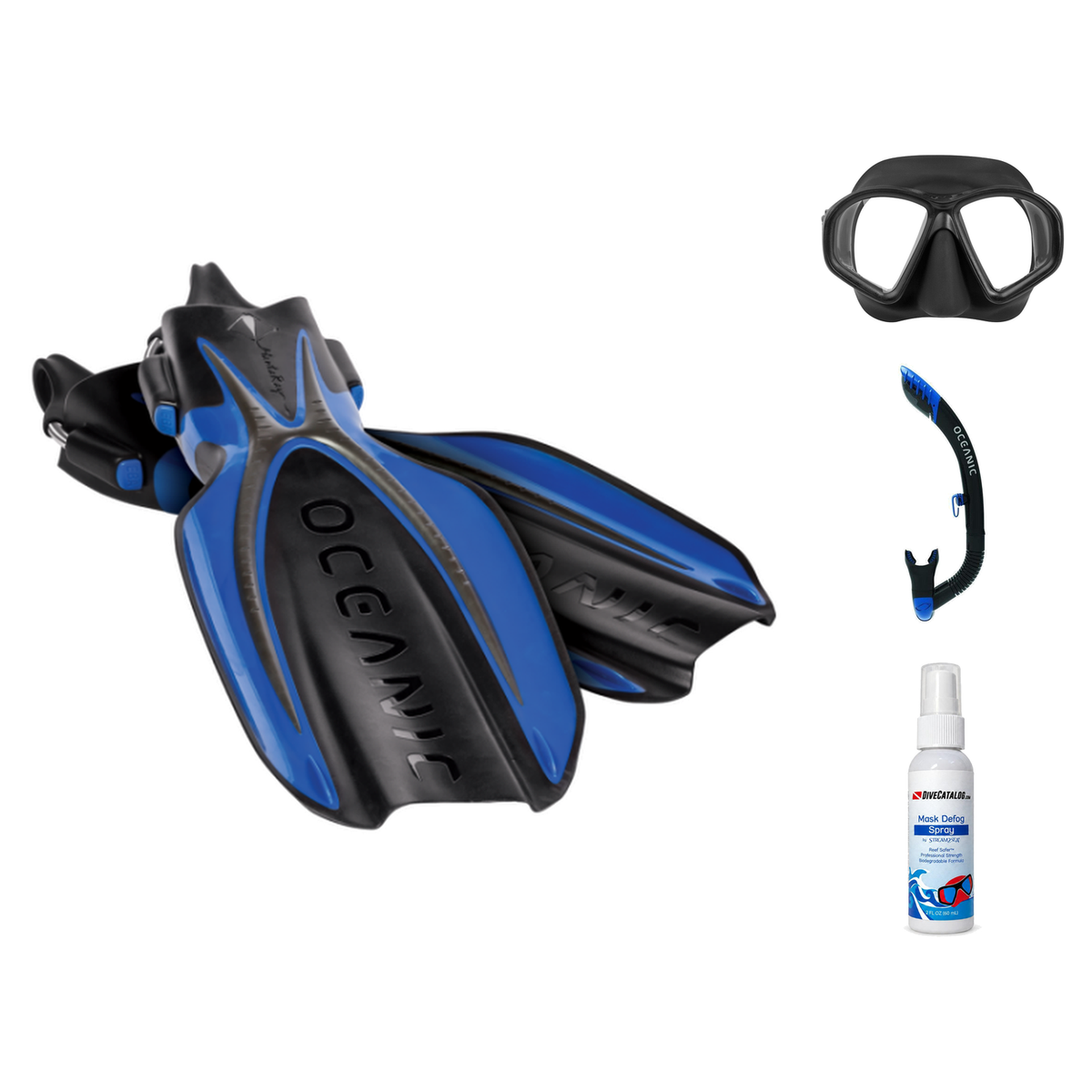 Oceanic Mask Fin Snorkel Package – Duo Dual Lens, Enzo Dual Lens or Shadow Single Lens Mask + Ultra Dry 2 Snorkel + Manta Ra…