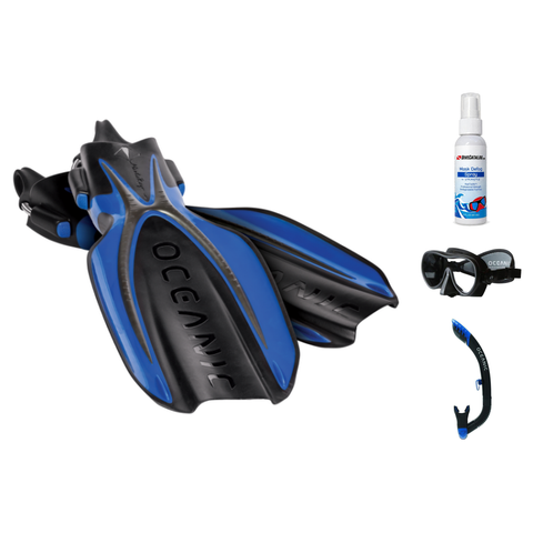Oceanic Mask Fin Snorkel Package – Mini Shadow Single Lens, Shadow Single Lens or Predator Dual Lens Ultra Low-Volume Camo Free Mask + Ultra Dry 2 Snorkel + Manta Ray Open Heel Fins