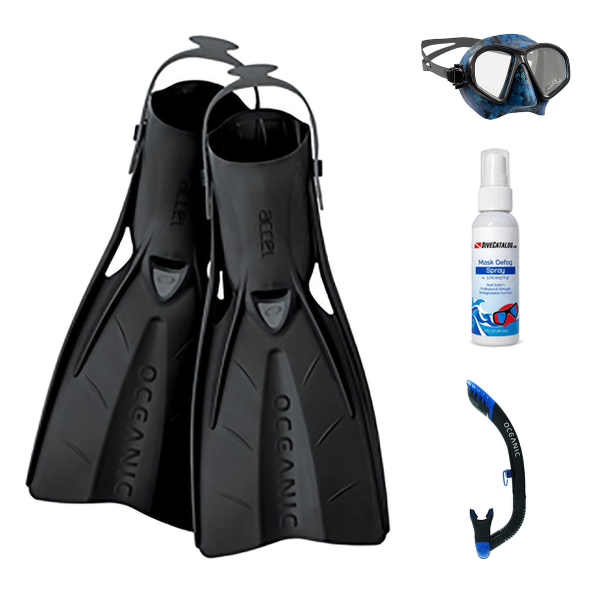 Oceanic Mask Fin Snorkel Package – Mini Shadow Single Lens, Shadow Single Lens or Predator Dual Lens Ultra Low-Volume Camo F…