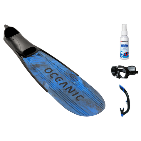 Oceanic Mask Fin Snorkel Package – Mini Shadow Single Lens, Shadow Single Lens or Predator Dual Lens Ultra Low-Volume Camo Free Mask + Ultra Dry 2 Snorkel + Predator Camo Free Diving and Spearfishing Fins