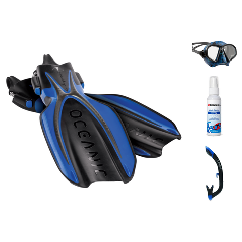 Oceanic Mask Fin Snorkel Package – Predator Dual Lens Ultra Low-Volume Camo Free, Shadow Single Lens or Mini Shadow Single Lens Mask + Ultra Dry 2 Snorkel + Manta Ray Open Heel Fins
