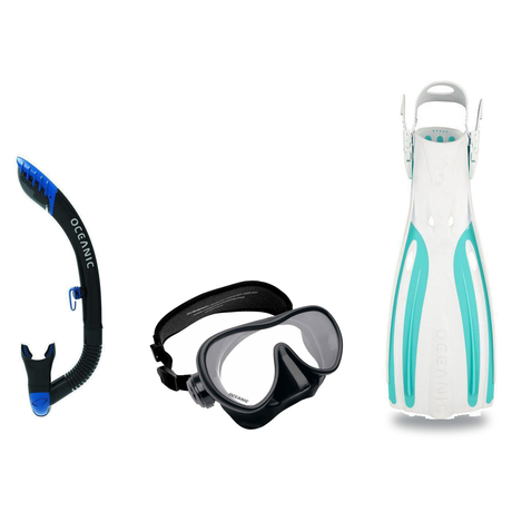 Oceanic Mask Fin Snorkel Package – Mini Shadow Single Lens, Shadow Single Lens or Predator Dual Lens Ultra Low-Volume Camo F…