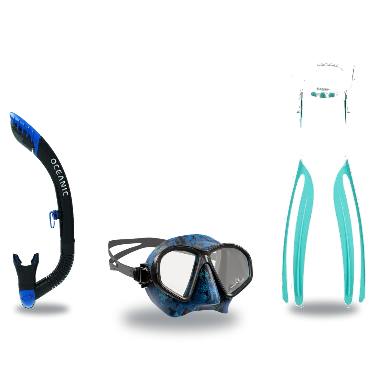 Oceanic Mask Fin Snorkel Package – Mini Shadow Single Lens, Shadow Single Lens or Predator Dual Lens Ultra Low-Volume Camo F…