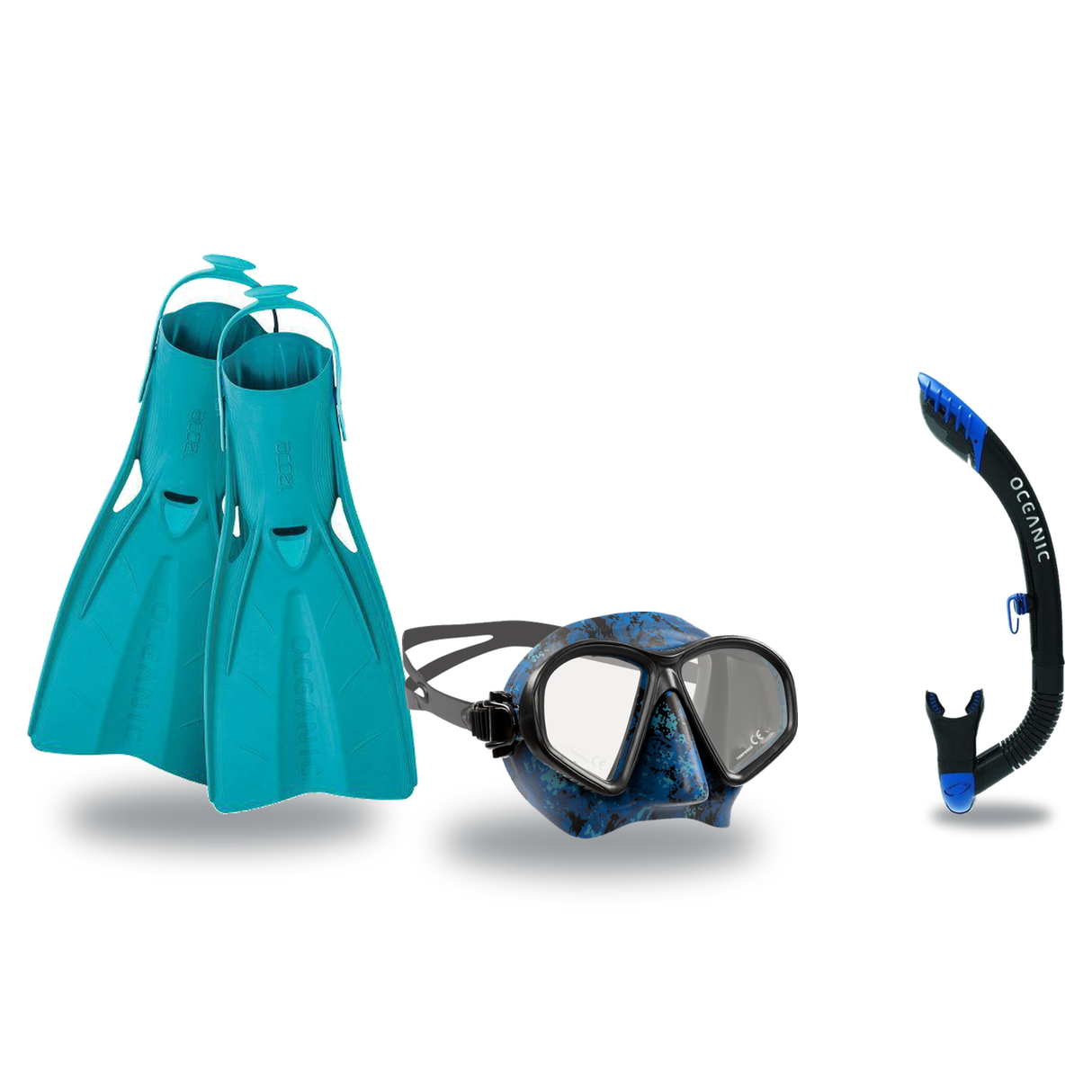 Oceanic Mask Fin Snorkel Package – Mini Shadow Single Lens, Shadow Single Lens or Predator Dual Lens Ultra Low-Volume Camo F…