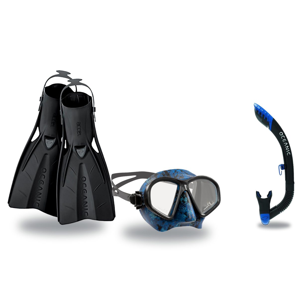 Oceanic Mask Fin Snorkel Package – Mini Shadow Single Lens, Shadow Single Lens or Predator Dual Lens Ultra Low-Volume Camo F…