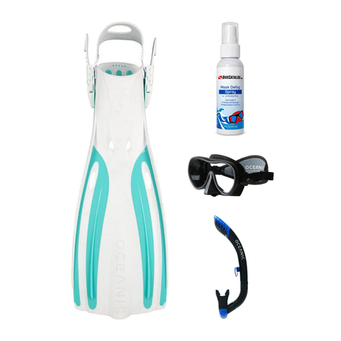 Oceanic Mask Fin Snorkel Package – Mini Shadow Single Lens, Shadow Single Lens or Predator Dual Lens Ultra Low-Volume Camo Free Mask + Ultra Dry 2 Snorkel + Viper 2 Open Heel Fins