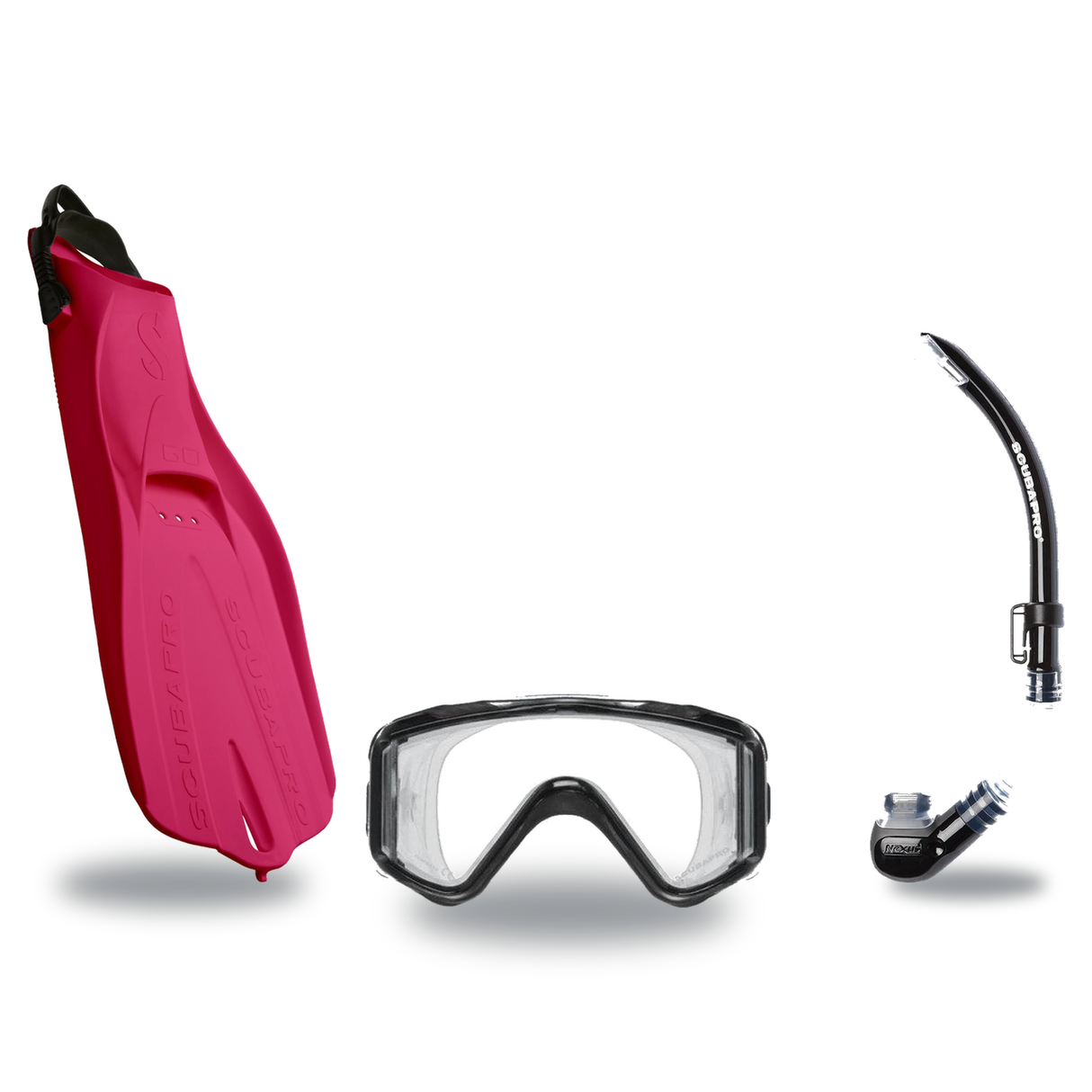 Scubapro Mask Fin Snorkel Package – Crystal Vu Plus, Crystal Vu Plus Purge or Solo Frameless Mask + Nexus Purge Valve Snorke…