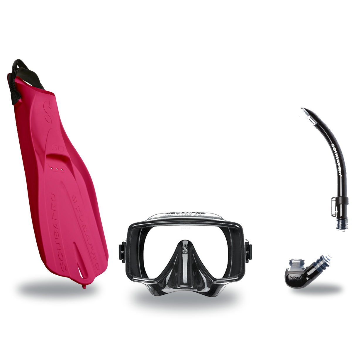 Scubapro Mask Fin Snorkel Package – Frameless, Gorilla Frameless or Flux Single Lens Mask + Nexus Purge Valve Snorkel + GO T…