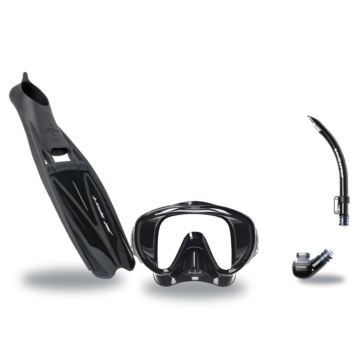 Scubapro Mask Fin Snorkel Package – Frameless, Gorilla Frameless or Flux Single Lens Mask + Nexus Purge Valve Snorkel + GO T…