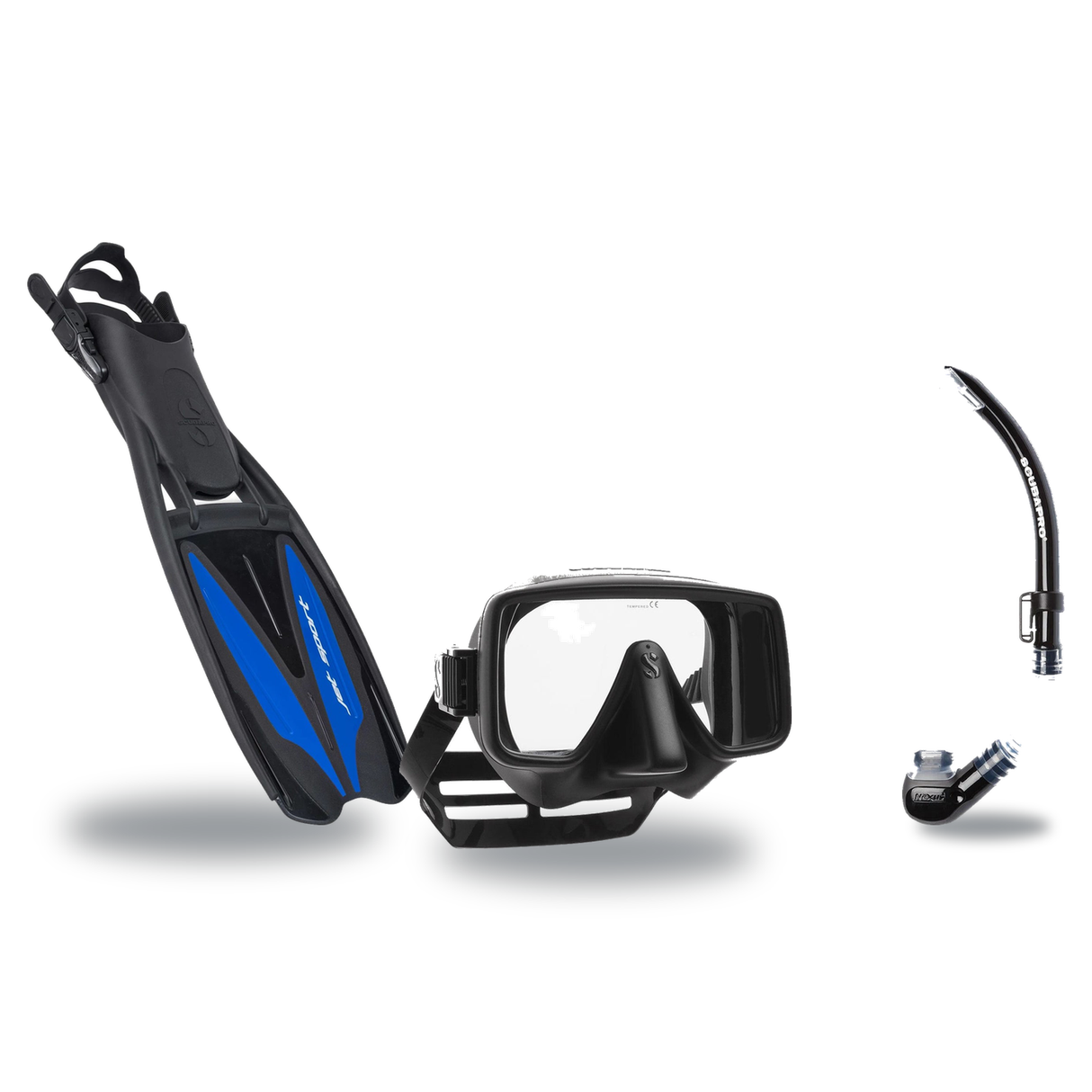Scubapro Mask Fin Snorkel Package – Frameless, Gorilla Frameless or Flux Single Lens Mask + Nexus Purge Valve Snorkel + GO T…
