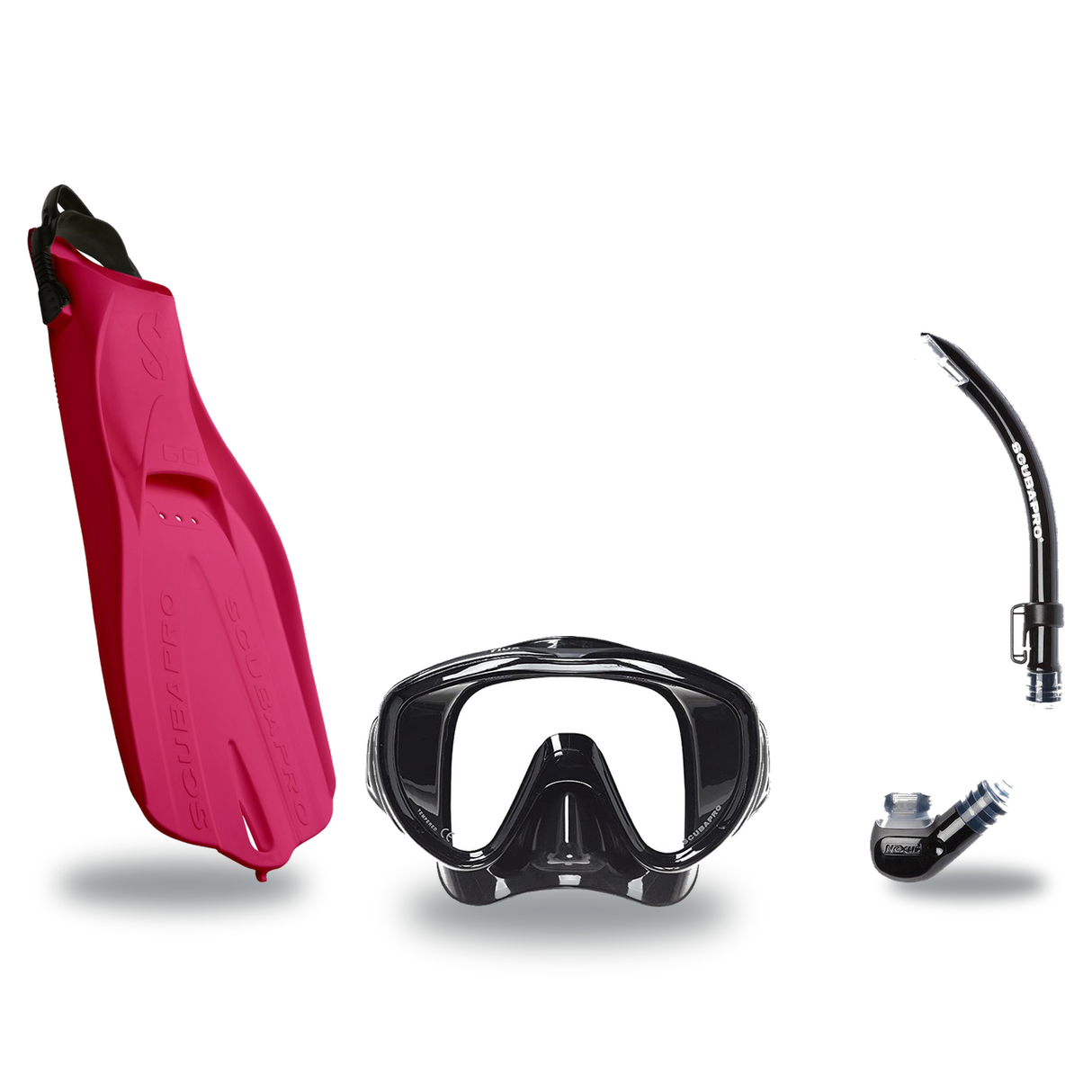 Scubapro Mask Fin Snorkel Package – Frameless, Gorilla Frameless or Flux Single Lens Mask + Nexus Purge Valve Snorkel + GO T…