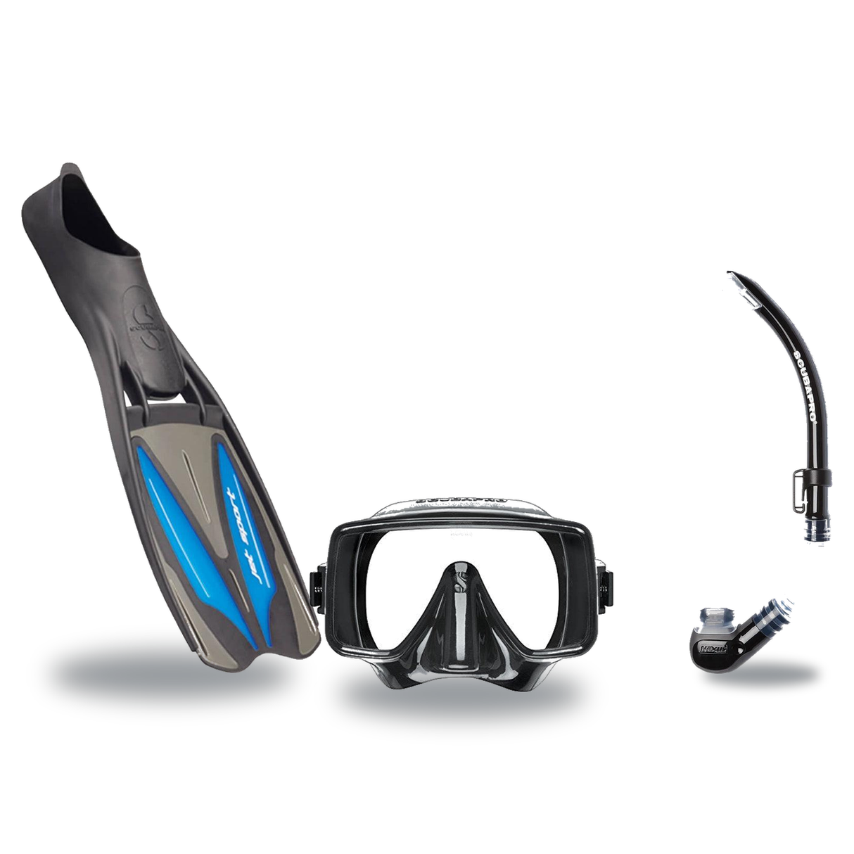 Scubapro Mask Fin Snorkel Package – Frameless, Gorilla Frameless or Flux Single Lens Mask + Nexus Purge Valve Snorkel + GO T…