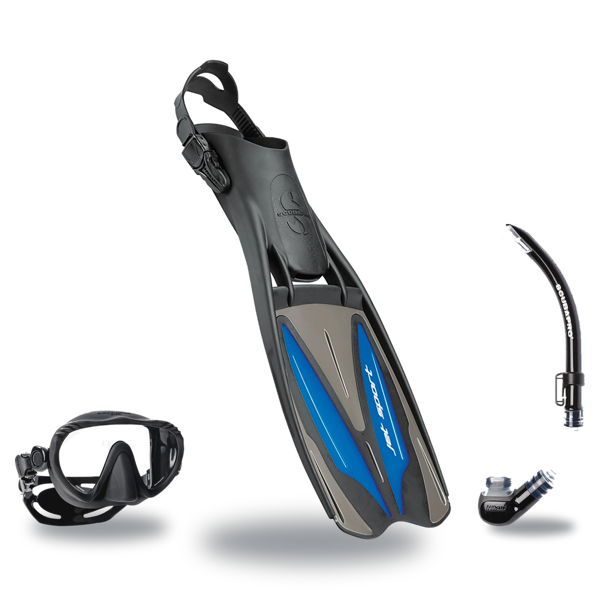 Scubapro Mask Fin Snorkel Package – Ghost, Spectra or Spectra Mini Mask + Nexus Purge Valve Snorkel + GO Travel Fins — Ghost…