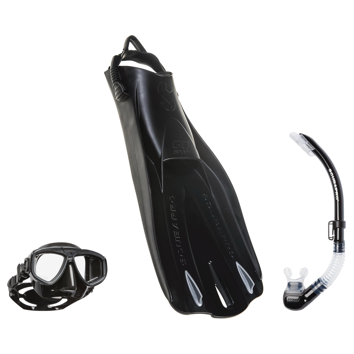 Scubapro Mask Fin Snorkel Package – Zoom, Spectra or Spectra Mini Mask + Nexus Purge Valve Snorkel + GO Sport Open Heel Fins…