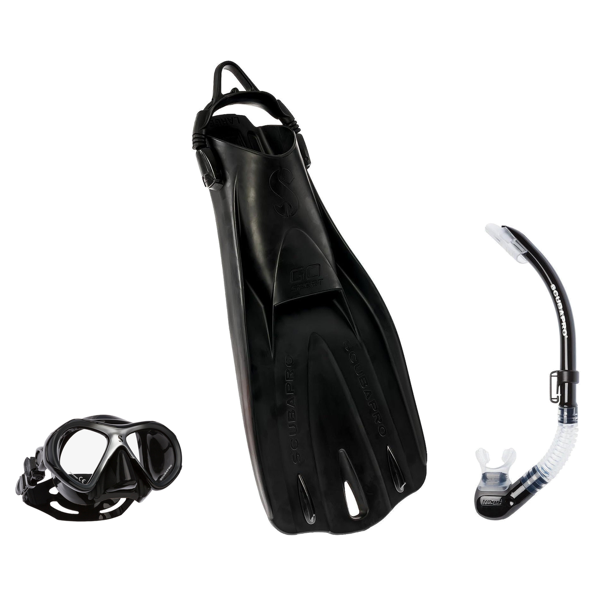 Scubapro Mask Fin Snorkel Package – Zoom, Spectra or Spectra Mini Mask + Nexus Purge Valve Snorkel + GO Sport Open Heel Fins…