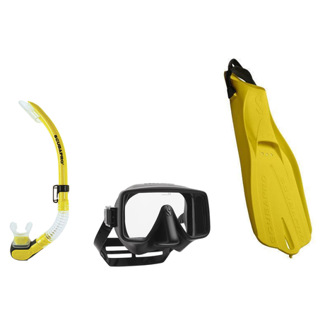 Scubapro Mask Fin Snorkel Package – Gorilla Frameless, Frameless or Flux Single Lens Mask + Nexus Purge Valve Snorkel + GO T…