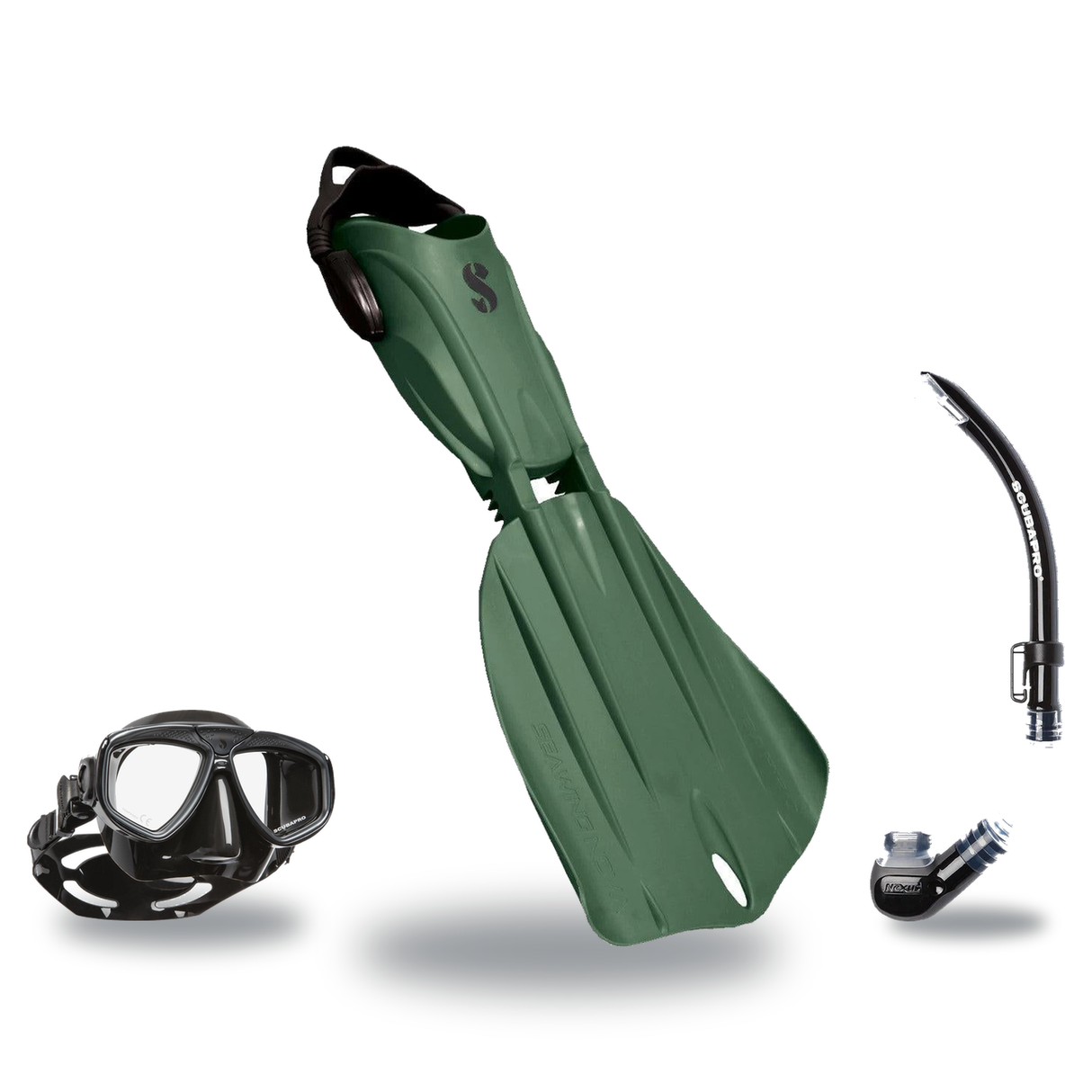 Scubapro Mask Fin Snorkel Package – Zoom, Spectra or Spectra Mini Mask + Nexus Purge Valve Snorkel + Seawing Nova Gorilla Fi…