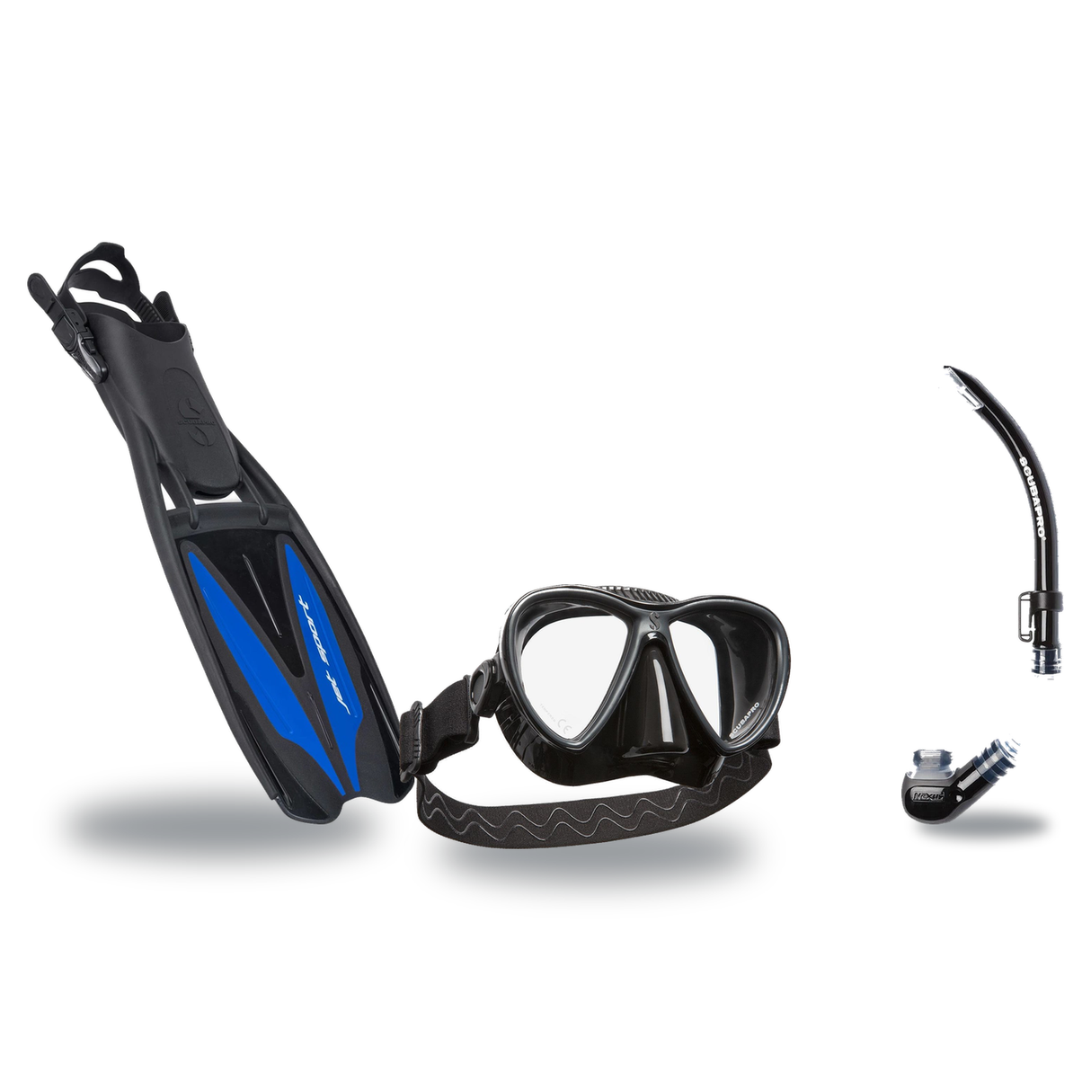 Scubapro Mask Fin Snorkel Package – Synergy Twin, Frameless or Gorilla Frameless Mask + Nexus Purge Valve Snorkel + GO Trave…