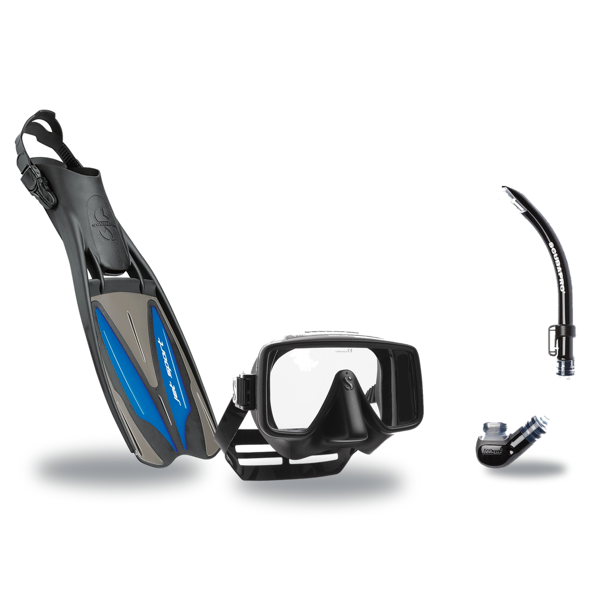 Scubapro Mask Fin Snorkel Package – Synergy Twin, Frameless or Gorilla Frameless Mask + Nexus Purge Valve Snorkel + GO Trave…
