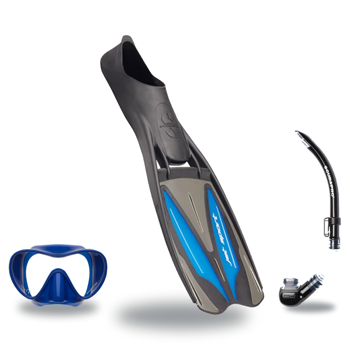 Scubapro Mask Fin Snorkel Package – Trinidad 3, Ghost or Spectra Mask + Nexus Purge Valve Snorkel + GO Travel Fins — Trinida…