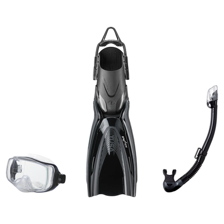 Tusa Mask Fin Snorkel Package – Freedom Elite Single Lens, Tina Single Lens or Imprex 3-D Hyperdry Single Lens Mask + Hyperd…