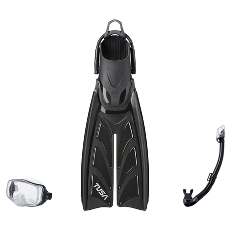 Tusa Mask Fin Snorkel Package – Freedom Elite Single Lens, Tina Single Lens or Imprex 3-D Hyperdry Single Lens Mask + Hyperd…