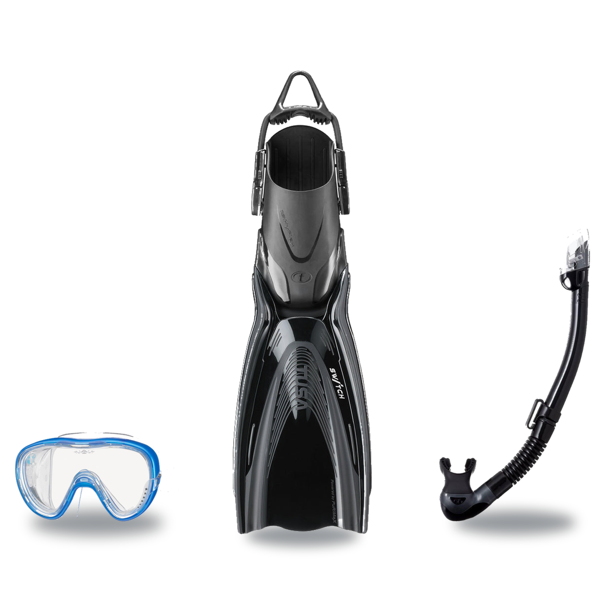 Tusa Mask Fin Snorkel Package – Freedom Elite Single Lens, Tina Single Lens or Imprex 3-D Hyperdry Single Lens Mask + Hyperd…