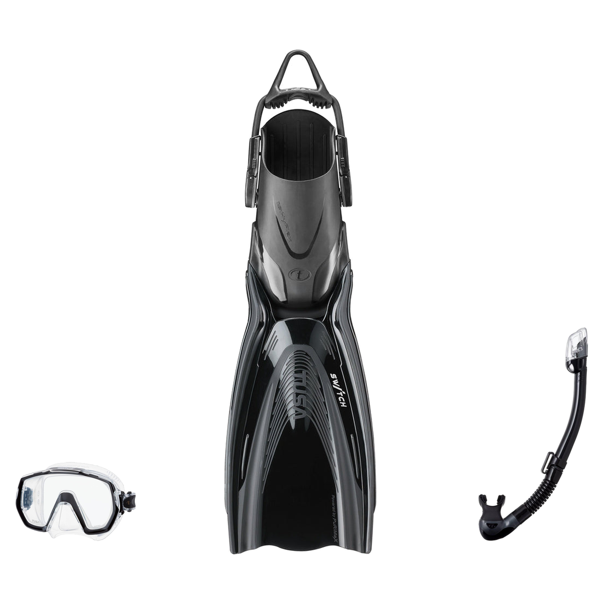 Tusa Mask Fin Snorkel Package – Freedom Elite Single Lens, Tina Single Lens or Imprex 3-D Hyperdry Single Lens Mask + Hyperd…
