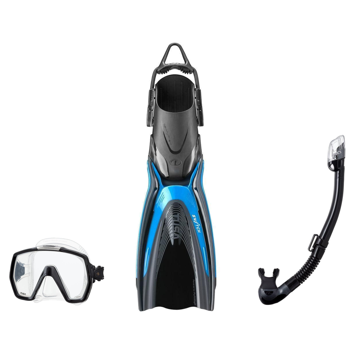 Tusa Mask Fin Snorkel Package – Freedom HD Single Lens, Zensee or Ino Mask + Hyperdry Elite II Snorkel + HyFlex Switch Open…