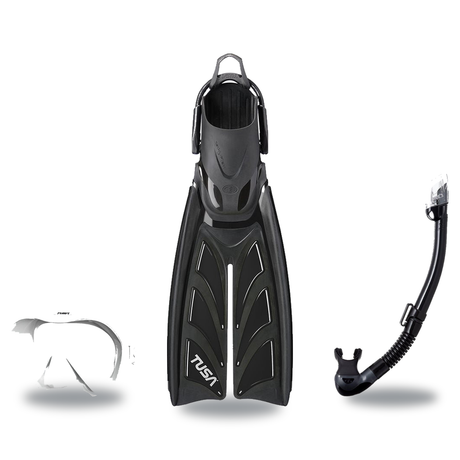 Tusa Mask Fin Snorkel Package – Freedom HD Single Lens, Zensee or Ino Mask + Hyperdry Elite II Snorkel + HyFlex Switch Open…