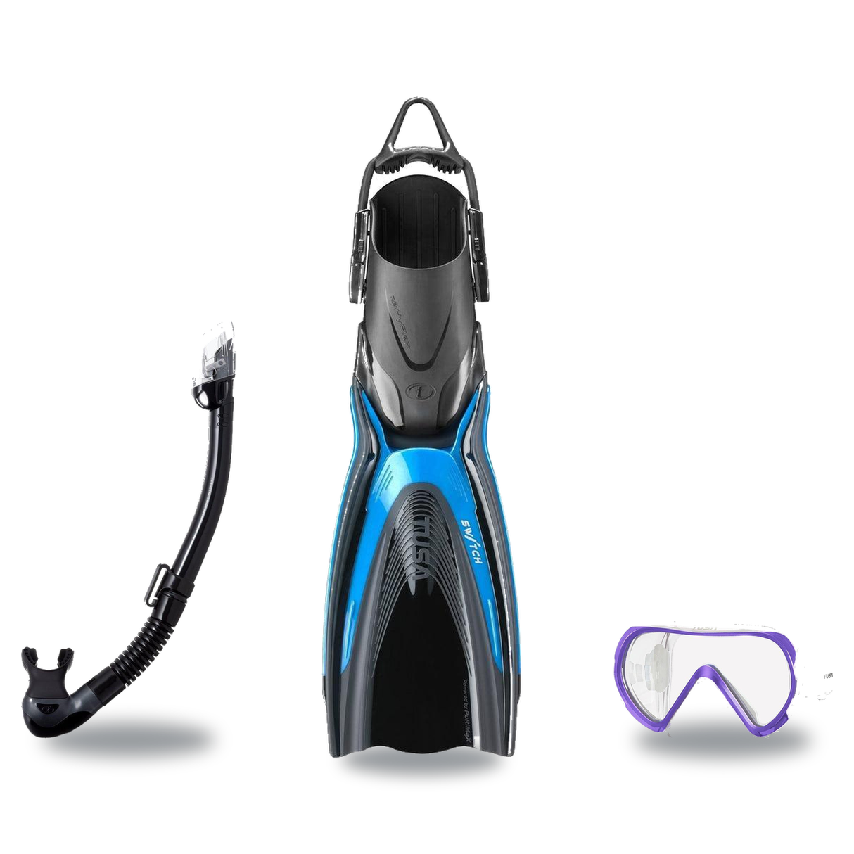 Tusa Mask Fin Snorkel Package – Freedom HD Single Lens, Zensee or Ino Mask + Hyperdry Elite II Snorkel + HyFlex Switch Open…