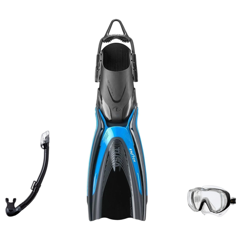 Tusa Mask Fin Snorkel Package – Freedom Tri-Quest Single Lens, Tina Single Lens or Ino Mask + Hyperdry Elite II Snorkel + HyFlex Switch Open Heel Fins