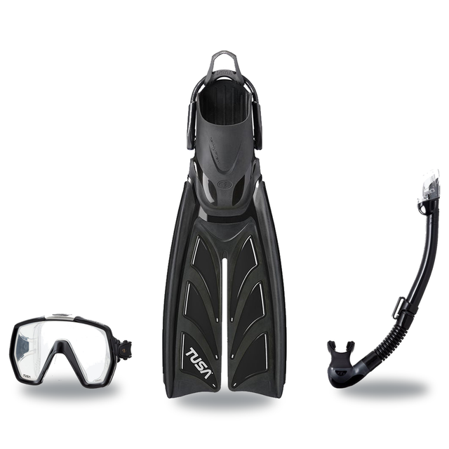 Tusa Mask Fin Snorkel Package – Freedom HD Single Lens, Zensee or Ino Mask + Hyperdry Elite II Snorkel + Hyflex Zoom Fins —…