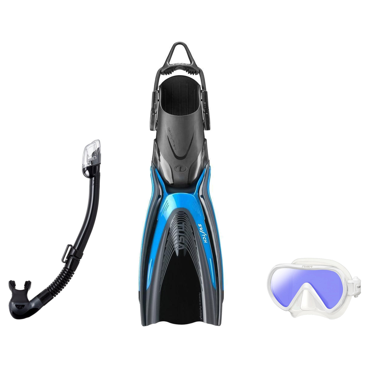 Tusa Mask Fin Snorkel Package – Ino Pro Diving Silicone, Zensee Pro or Visio Pro Single Lens Mask + Hyperdry Elite II Snorke…