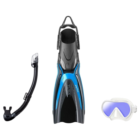 Tusa Mask Fin Snorkel Package – Ino Pro Diving Silicone, Zensee Pro or Visio Pro Single Lens Mask + Hyperdry Elite II Snorke…