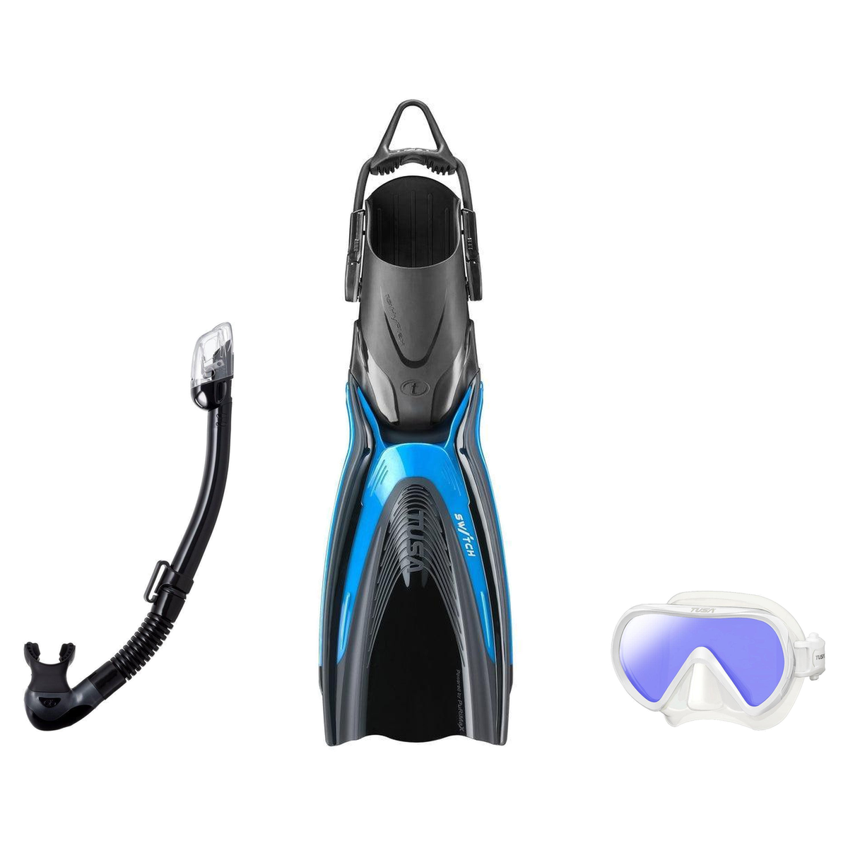 Tusa Mask Fin Snorkel Package – Ino Pro Diving Silicone, Zensee Pro or Visio Pro Single Lens Mask + Hyperdry Elite II Snorke…