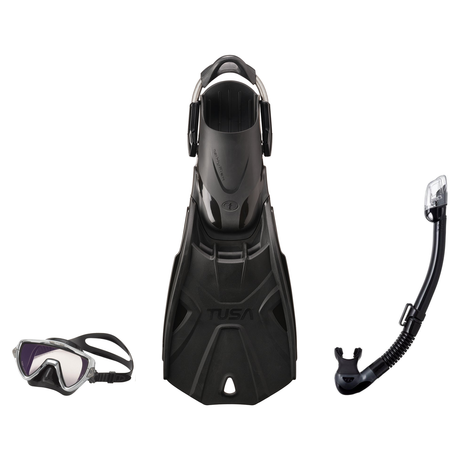 Tusa Mask Fin Snorkel Package – Ino Pro Diving Silicone, Zensee Pro or Visio Pro Single Lens Mask + Hyperdry Elite II Snorke…