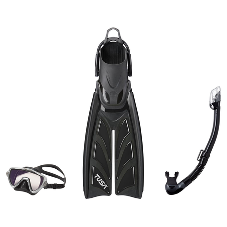 Tusa Mask Fin Snorkel Package – Ino Pro Diving Silicone, Zensee Pro or Visio Pro Single Lens Mask + Hyperdry Elite II Snorke…