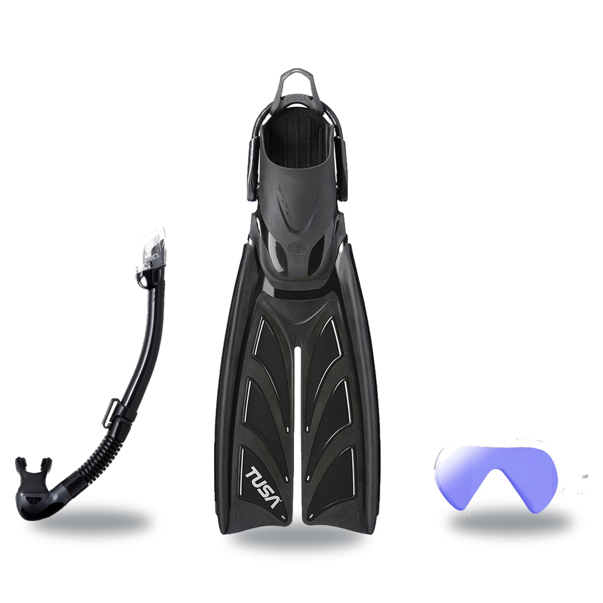 Tusa Mask Fin Snorkel Package – Ino Pro Diving Silicone, Zensee Pro or Visio Pro Single Lens Mask + Hyperdry Elite II Snorke…