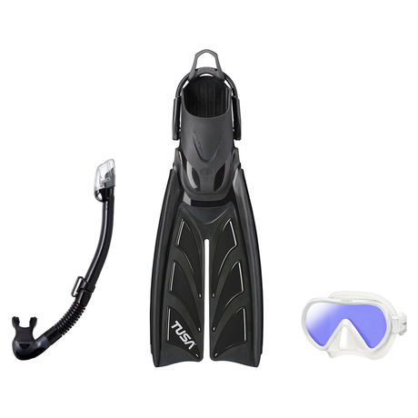 Tusa Mask Fin Snorkel Package – Ino Pro Diving Silicone, Zensee Pro or Visio Pro Single Lens Mask + Hyperdry Elite II Snorke…