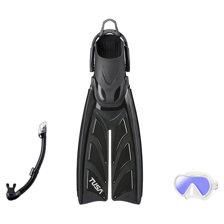 Tusa Mask Fin Snorkel Package – Ino Pro Diving Silicone, Zensee Pro or Visio Pro Single Lens Mask + Hyperdry Elite II Snorke…