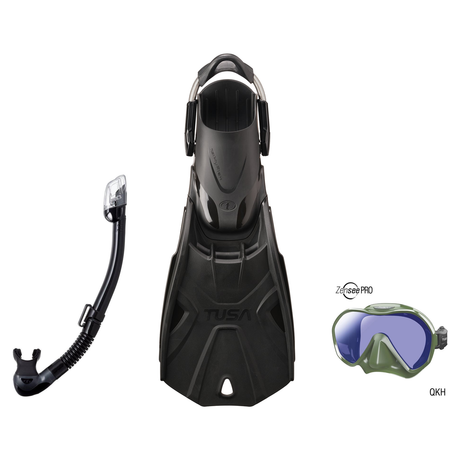 Tusa Mask Fin Snorkel Package – Ino Pro Diving Silicone, Zensee Pro or Visio Pro Single Lens Mask + Hyperdry Elite II Snorke…