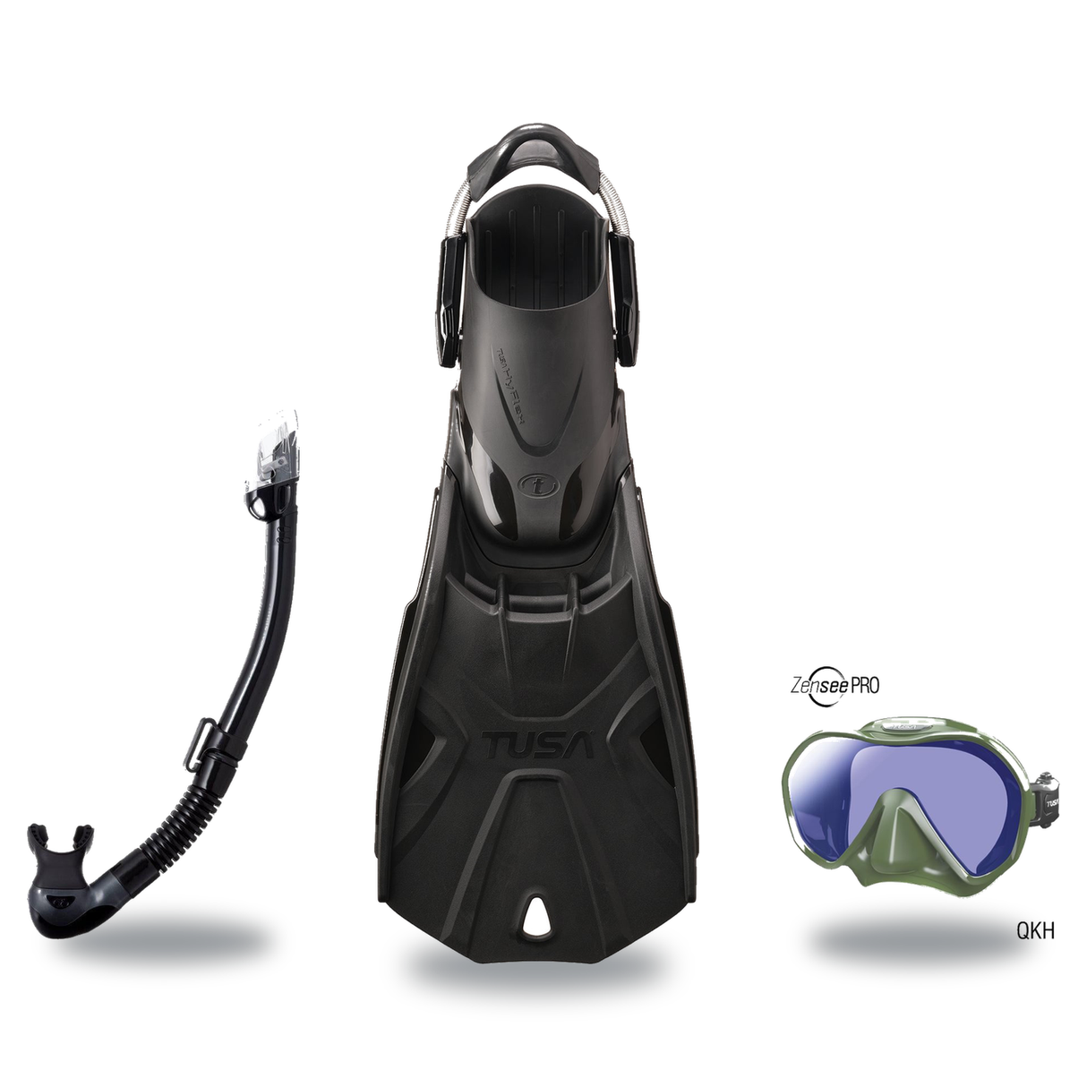 Tusa Mask Fin Snorkel Package – Ino Pro Diving Silicone, Zensee Pro or Visio Pro Single Lens Mask + Hyperdry Elite II Snorke…