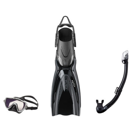 Tusa Mask Fin Snorkel Package – Ino Pro Diving Silicone, Zensee Pro or Visio Pro Single Lens Mask + Hyperdry Elite II Snorke…