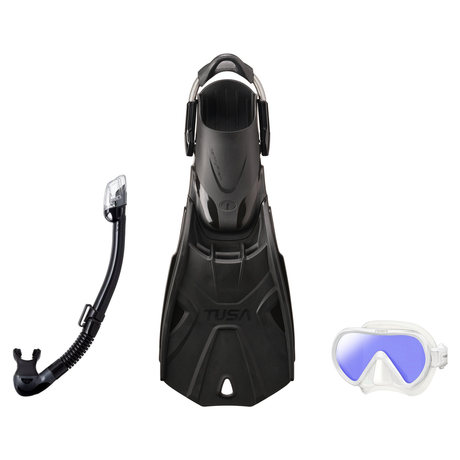 Tusa Mask Fin Snorkel Package – Ino Pro Diving Silicone, Zensee Pro or Visio Pro Single Lens Mask + Hyperdry Elite II Snorke…