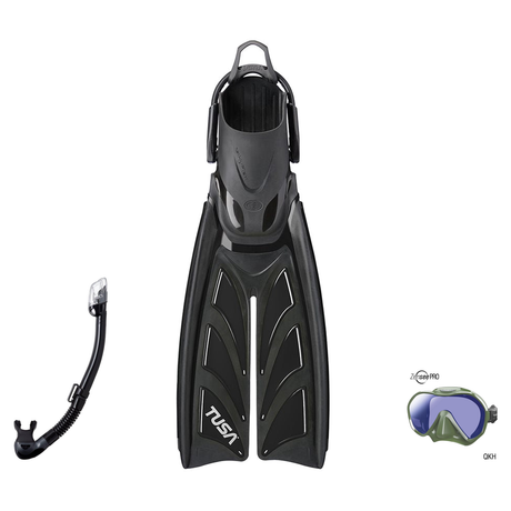 Tusa Mask Fin Snorkel Package – Ino Pro Diving Silicone, Zensee Pro or Visio Pro Single Lens Mask + Hyperdry Elite II Snorke…