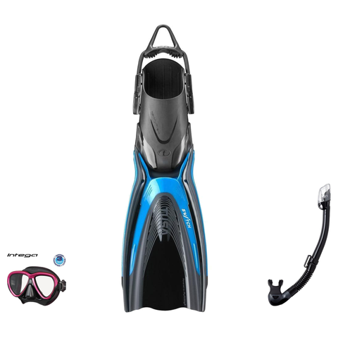 Tusa Mask Fin Snorkel Package – Intega Dual Lens, Freedom HD Single Lens or Zensee Mask + Hyperdry Elite II Snorkel + HyFlex Switch Open Heel Fins