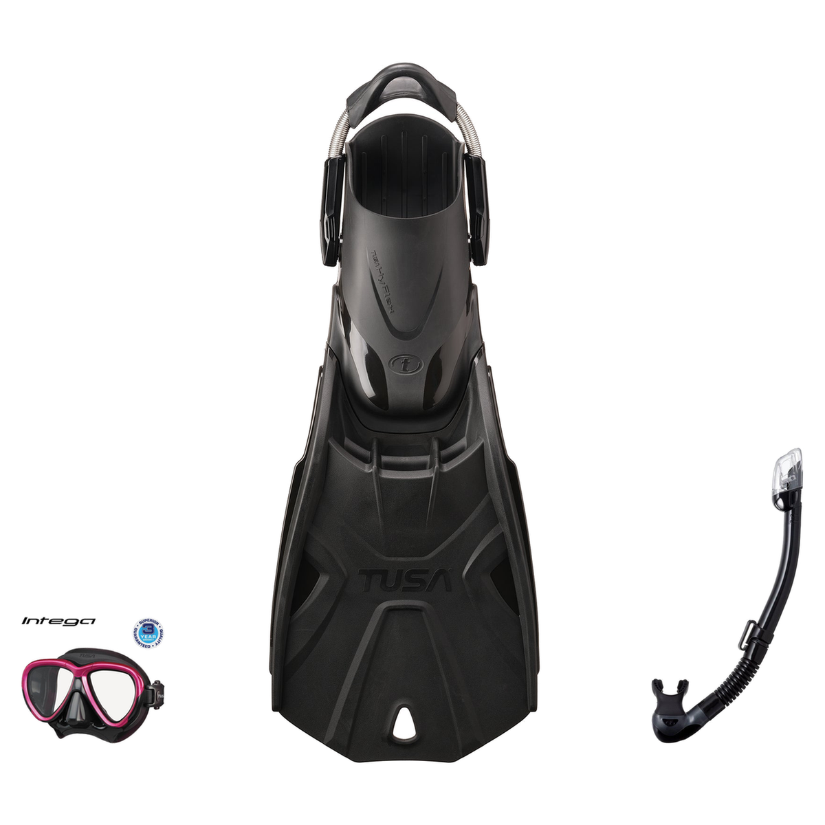 Tusa Mask Fin Snorkel Package – Intega Dual Lens, Freedom HD Single Lens or Zensee Mask + Hyperdry Elite II Snorkel + HyFlex…