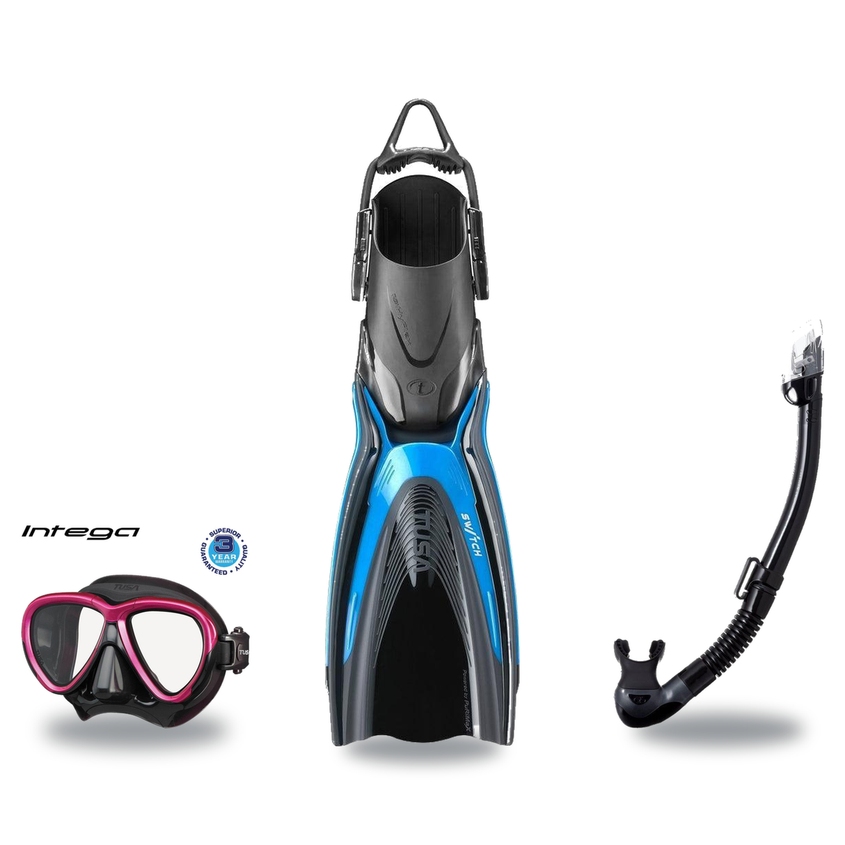 Tusa Mask Fin Snorkel Package – Intega Dual Lens, Freedom HD Single Lens or Zensee Mask + Hyperdry Elite II Snorkel + HyFlex…