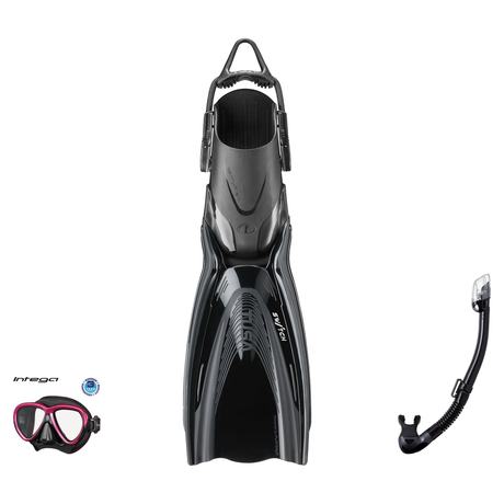 Tusa Mask Fin Snorkel Package – Intega Dual Lens, Freedom HD Single Lens or Zensee Mask + Hyperdry Elite II Snorkel + HyFlex…